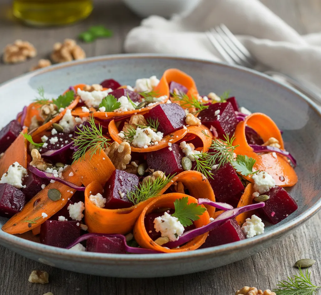 Bietensalade met biet en wortel: knapperig, kleurrijk en gezond op je bord