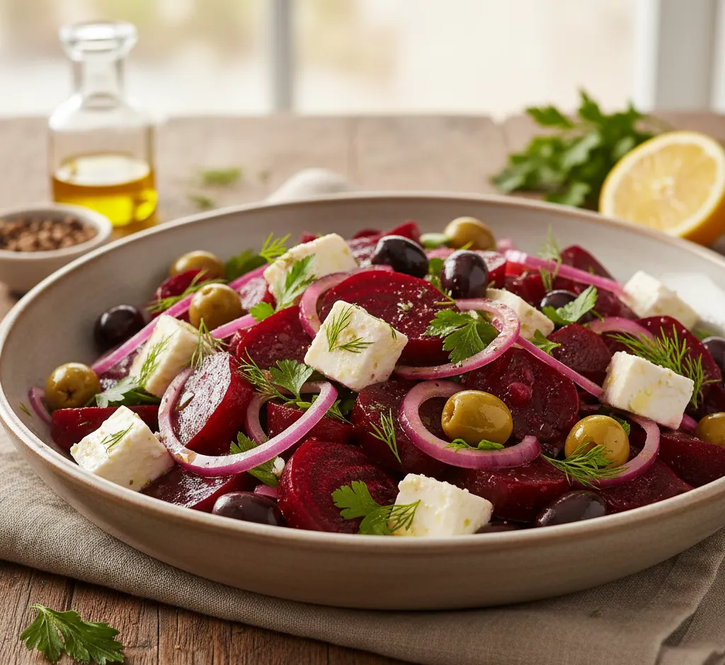 Bietensalade met feta en olijven: kleurrijk, gezond en vol smaak