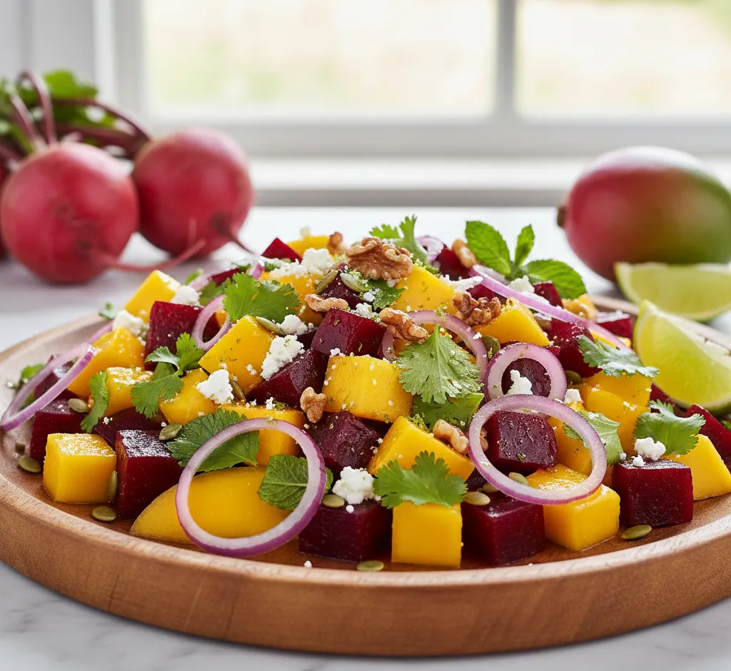 Bietensalade met mango en limoen: fris, kleurrijk en verrassend eenvoudig