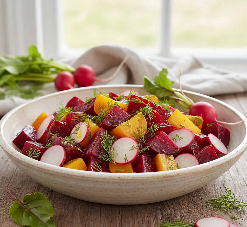 Frisse bietensalade met radijs en dille: een kleurrijke salade vol smaak