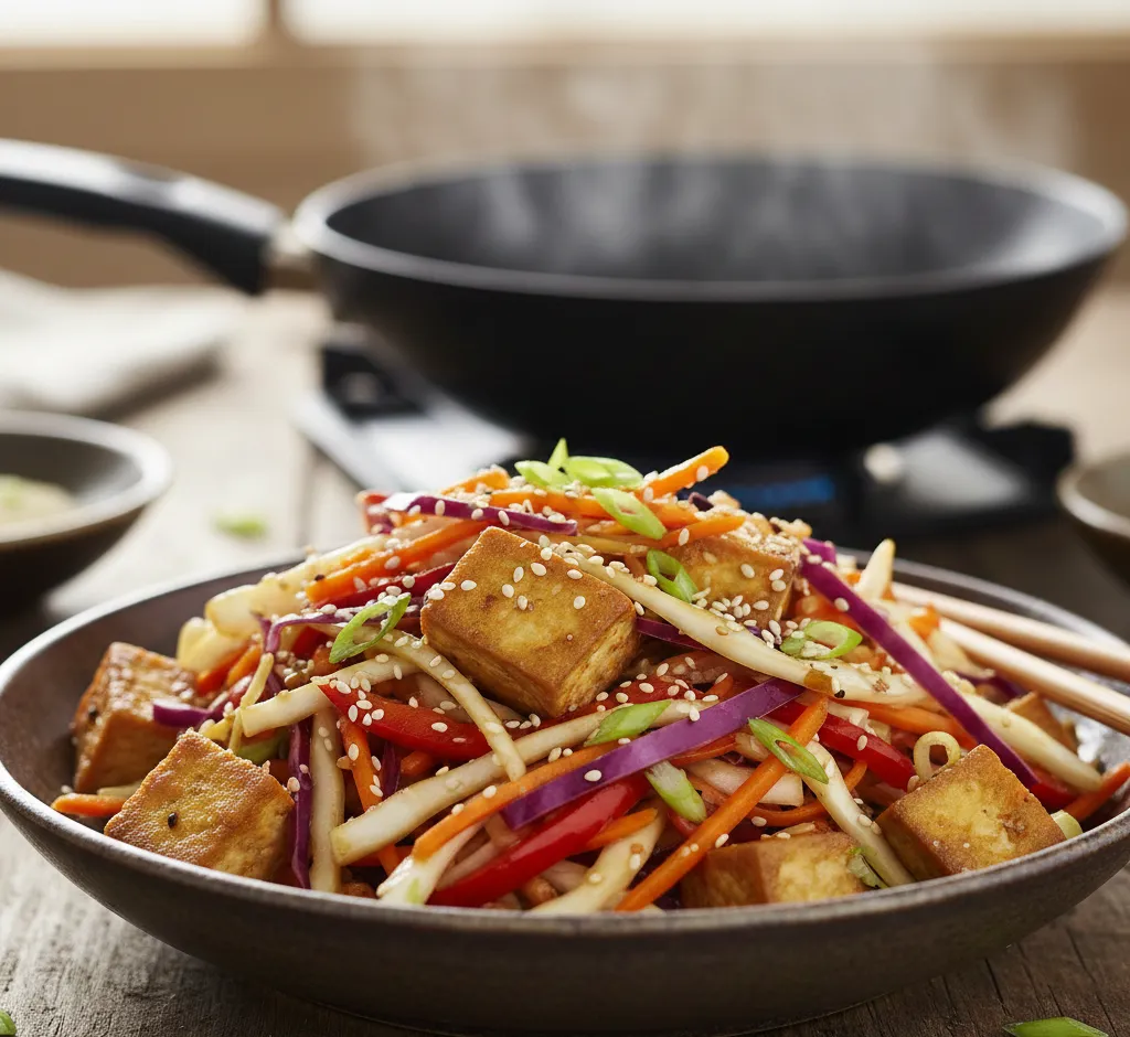 Kool roerbakken met tofu: snelle, veganistische doordeweekse topper
