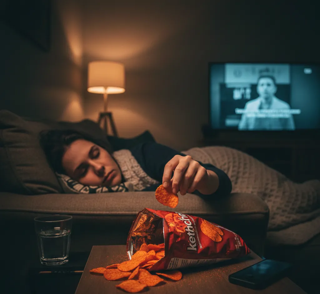 Waarom je beter geen ketchupchips laat op de avond eet
